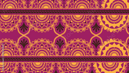 Seamless vintage purple Thai floral damask pattern vector illustration
