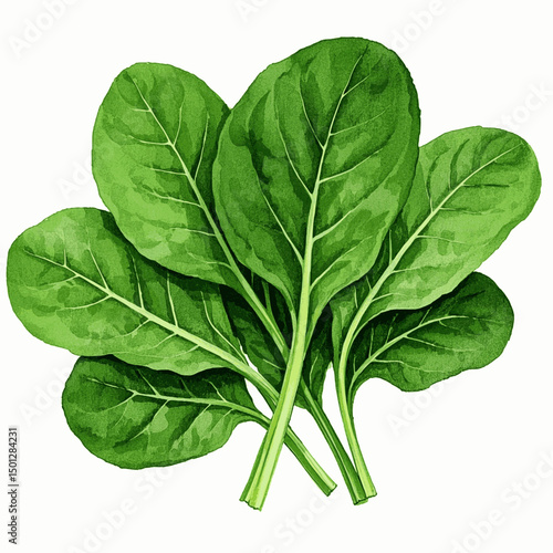Botanical Flow: Verdant Wash spinach isolated watercolor vector illustration svg