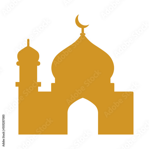 Mosque Silhouette Vector with Crescent – Islamic Architecture Icon for Ramadan and Eid