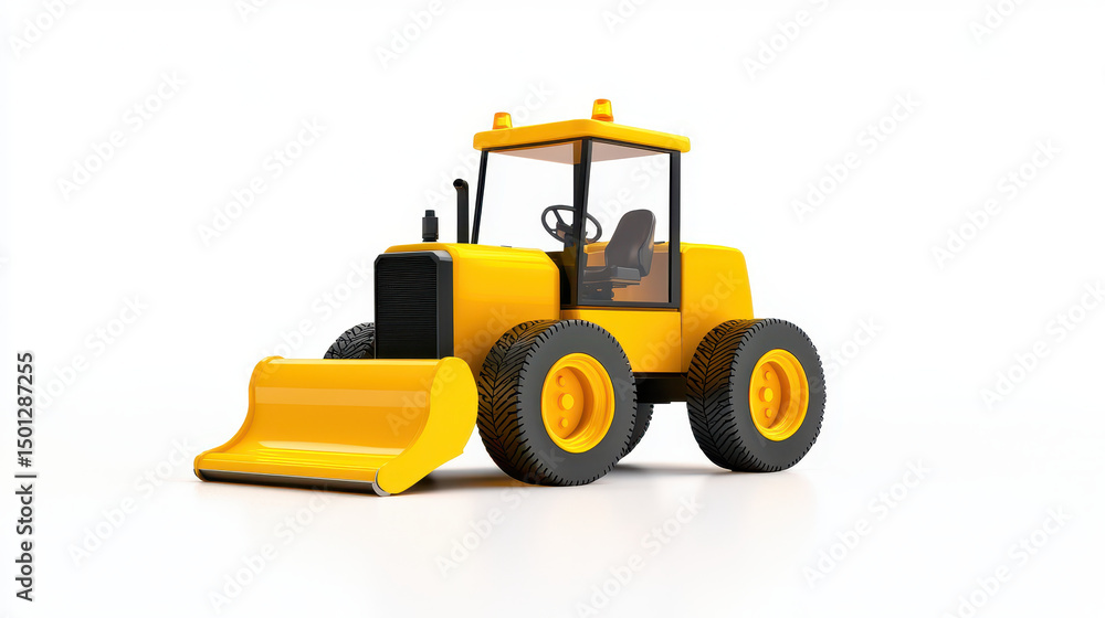 Bright yellow tractor with front loader, featuring large tires and simple design, ideal for construction and farming tasks Bright yellow tractor with front loader, featuring large tires and simple design, ideal for construction and farming tasks