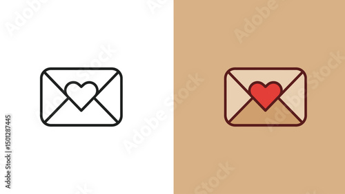 Two stylized envelopes with heart symbols, representing love and affection.