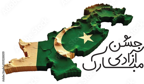Pakistan Independence Day: Celebrating freedom and unity, this image showcases the map of Pakistan, adorned with its flag and the spirit of independence.