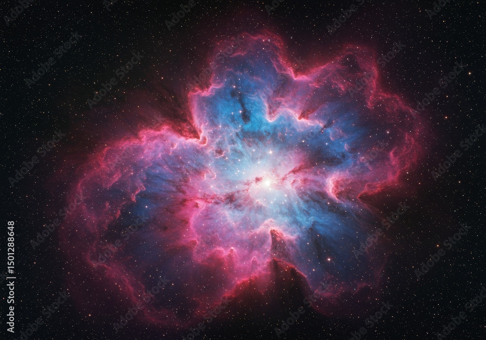 Fototapeta premium Photo of a Luminous Nebula with Blue Pink Hues in Deep Space and Stars