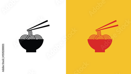 Simple Graphic Depiction of Noodles in a Bowl with Chopsticks.