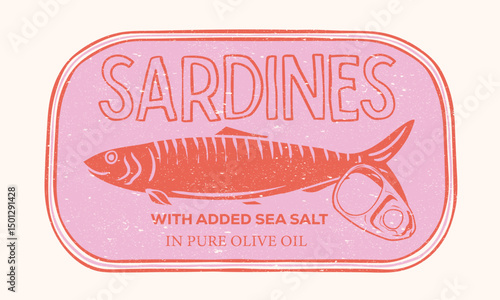 Canned fish artwork. Fish vintage artwork. Sardines fish artwork for t shirt print, poster, sticker and other uses. Sardines love club. Dinner party. Seafood t shirt design.