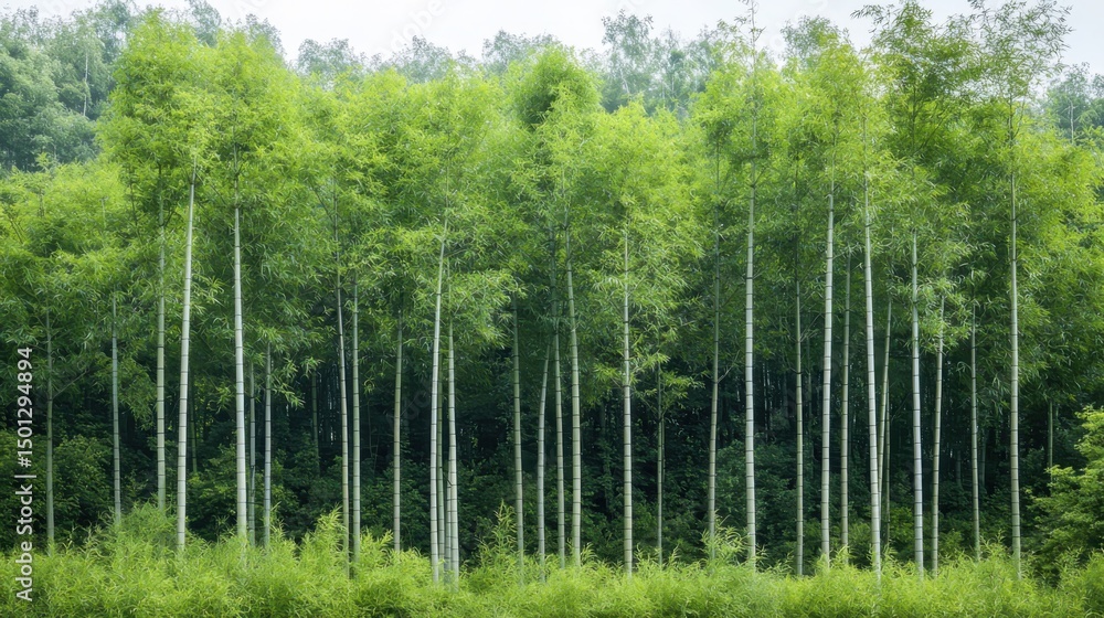 Fototapeta premium Bamboo forest exploration nature reserve photography tranquil landscape eye-level view serenity and growth