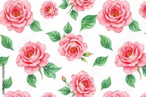 Delicate watercolor roses & leaves, repeating pattern, surface pattern, vintage, design