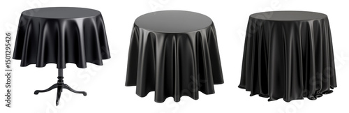 Elegant Black Table Covers on Isolated Transparent Background