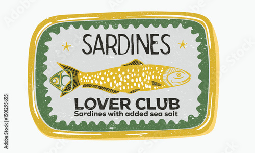 Sardines fish artwork for t shirt print, poster, sticker and other uses. Fish vintage artwork. Dinner party.