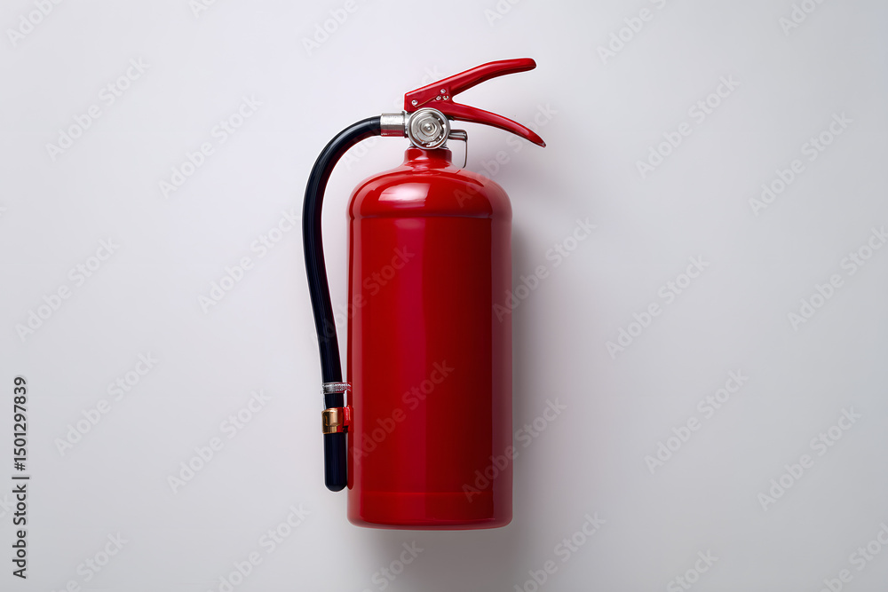 Red Fire Extinguisher on White Wall Red Fire Extinguisher on White Wall