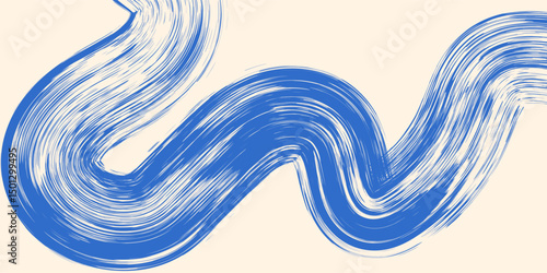 Grainy blue spiral brush stroke with spray texture. Hand drawn distress damaged edge vintage banner with spiral bold line. Grainy bold brush strokes texture with scattered tiny dots. Retro background.