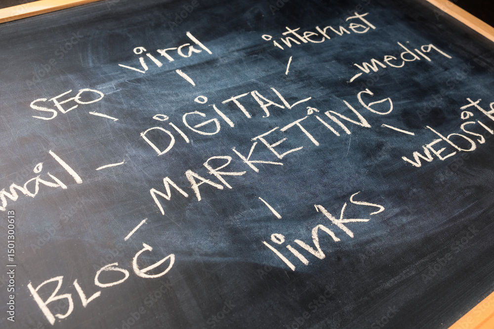Fototapeta premium Digital marketing concept written by hand on a chalkboard
