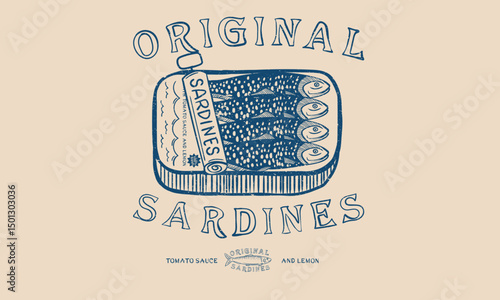 Sardines fish artwork for t shirt print, poster, sticker and other uses. Canned fish artwork.