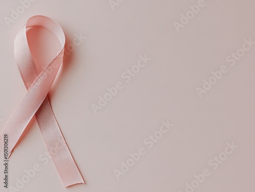 A delicate pink ribbon displayed on a solid pastel background