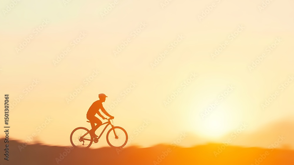 Obraz premium Silhouette of a person cycling at sunset. Concept of freedom, adventure, healthy lifestyle, and outdoor activity.