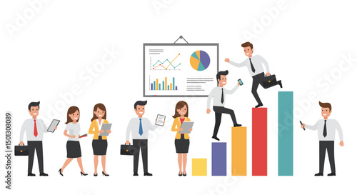 Collaborative Business Team Climbing the Success Ladder with DataDriven Strategies