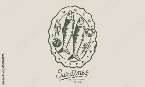 Sardines fish platter. Seafood t shirt design.  Fish in canned. Sardines fish artwork for t shirt print, poster, sticker and other uses. 