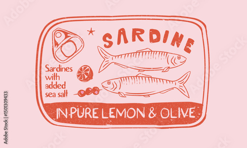  Fish in canned. Sardines fish artwork for t shirt print, poster, sticker and other uses. Sardines fish with olive and lemon.