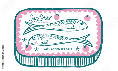 Sardines fish artwork for t shirt print, poster, sticker and other uses. Sardines love club. Fish vintage artwork.