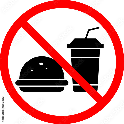 no food icon.  do not drink symbol. Prohibition of eating and drinking.  prohibited sign. Junk food not allowed inside