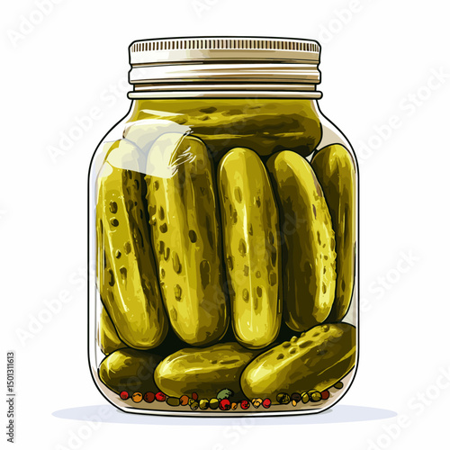 A jar of pickles pickled cucumbers gerkins isolated on a white background