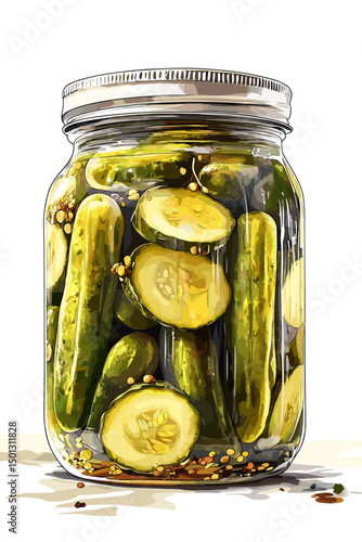 A jar of pickles pickled cucumbers gerkins isolated on a white background