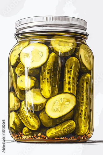 A jar of pickles pickled cucumbers gerkins isolated on a white background