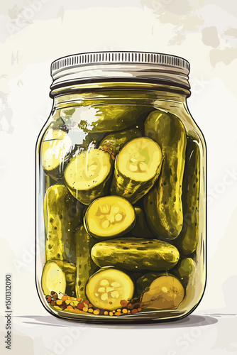 A jar of pickles pickled cucumbers gerkins isolated on a white background