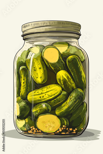 A jar of pickles pickled cucumbers gerkins isolated on a white background