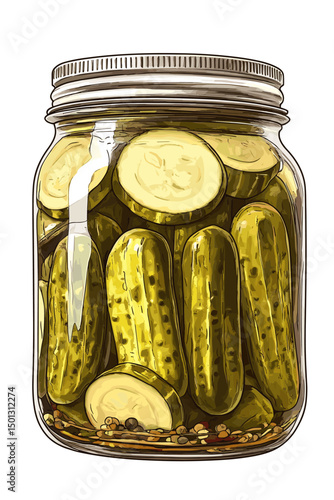 A jar of pickles pickled cucumbers gerkins isolated on a white background