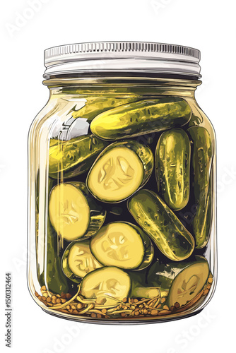 A jar of pickles pickled cucumbers gerkins isolated on a white background