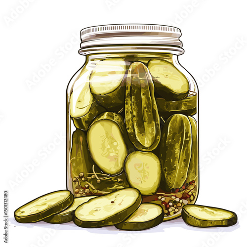 A jar of pickles pickled cucumbers gerkins isolated on a white background