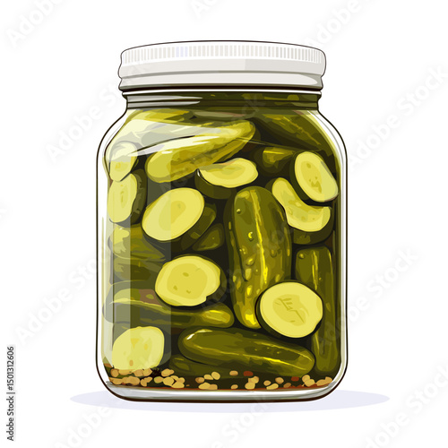 A jar of pickles pickled cucumbers gerkins isolated on a white background