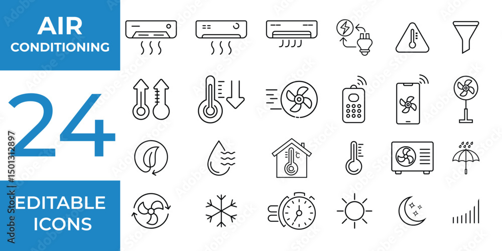 Fototapeta premium Air Conditioning Icons Set Editable Stroke