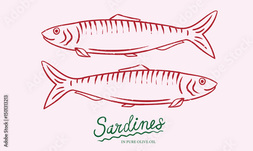 Seafood t shirt design. Sardines love club. Fish vintage artwork.