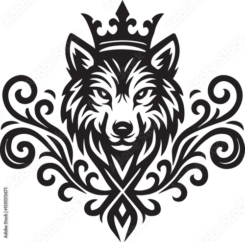 Black and white tribal vector illustration of a wild animal head, such as a wolf or dog, ideal for a tattoo or mascot