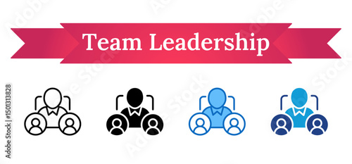 Team Leadership - Multi Style Outline, Glyph Silhouette, Blue, Dual Tone Icon - Central person figure with connected group, representing leadership, management, or mentorship roles