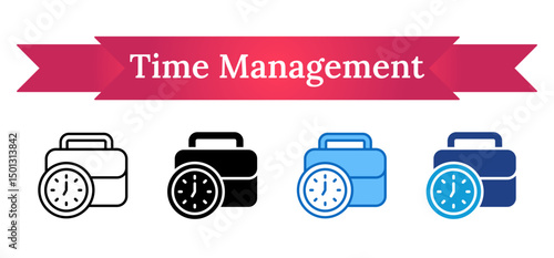 Time Management - Multi Style Outline, Glyph Silhouette, Blue, Dual Tone Icon - Briefcase with clock face, representing the importance of time in managing career responsibilities