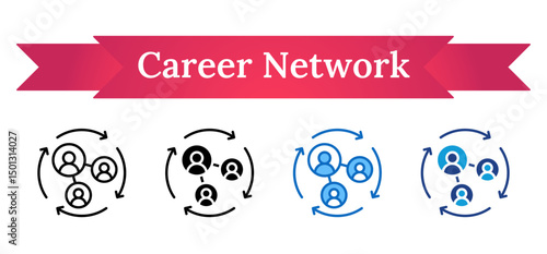 Career Network - Multi Style Outline, Glyph Silhouette, Blue, Dual Tone Icon - Connected user icons in a circular flow, representing peer networking, collaboration, and career exchange