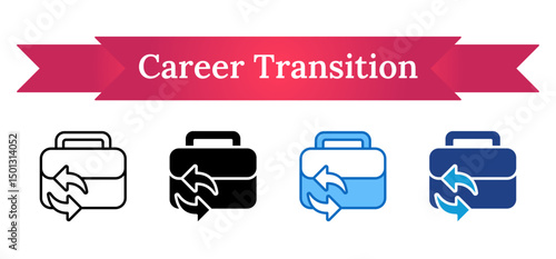 Career Transition - Multi Style Outline, Glyph Silhouette, Blue, Dual Tone Icon - Briefcase with arrows, illustrating job change, career switch, or professional redirection