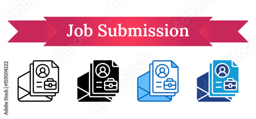 Job Submission - Multi Style Outline, Glyph Silhouette, Blue, Dual Tone Icon - Envelope with resume and briefcase, showing resume delivery, online application, or job proposal