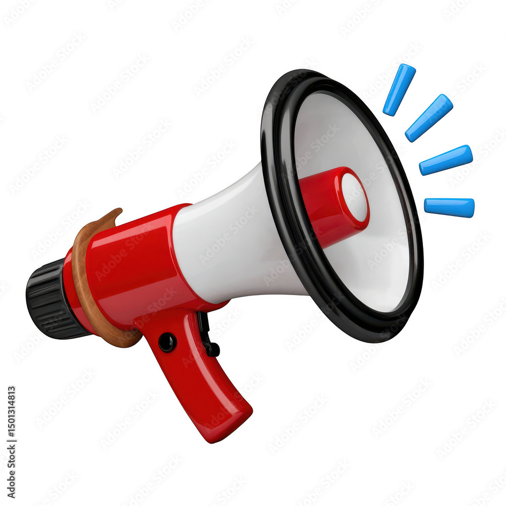 Naklejka premium Red and white megaphone announcement icon isolated on transparent background