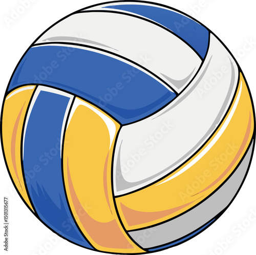 Colorful Volleyball Sports Illustration Featuring Blue, White, and Yellow Panels for Athletic Games, Team Matches, Recreational Play, Training, and Competitive Sports Enthusiasts