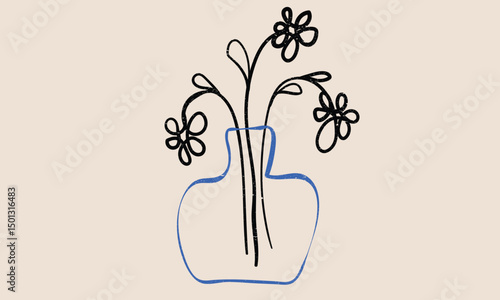 Floral print design. Abstract flower pot artwork. Flower hand sketch artwork for apparel, sticker, batch, background, poster and others.