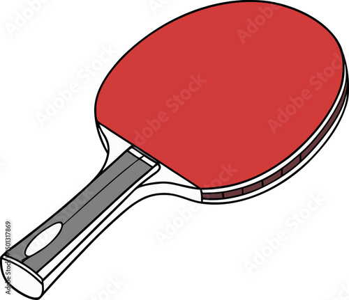 Vibrant Cartoon Illustration of a Red Table Tennis Paddle with Wooden Handle for Ping Pong Enthusiasts, Sports Equipment Websites, Fun Recreational Gaming, Competitive Matches, and Athletic Accessorie