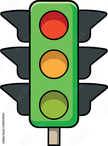 Colorful Traffic Light Illustration with Red, Yellow, Green Signals for Road Safety, Traffic Control, Driving Rules, Urban Planning, Transportation, Pedestrian Safety, Vehicle Regulation, Stoplight