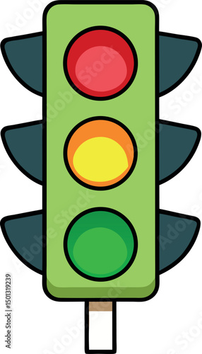 Colorful Traffic Light Illustration with Red, Yellow, Green Signals for Road Safety, Traffic Control, Driving Rules, Urban Planning, Transportation, Pedestrian Safety, Vehicle Regulation, Stoplight