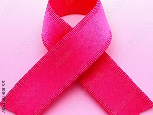A vibrant pink ribbon rests against a matching pink background