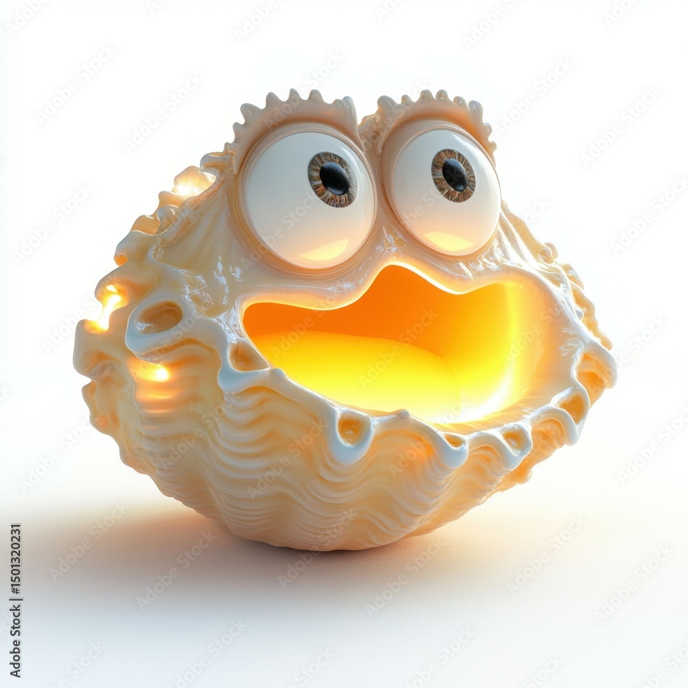 Obraz premium Whimsical Seashell Night Light with Googly Eyes for Children Rooms Decoration Lighting