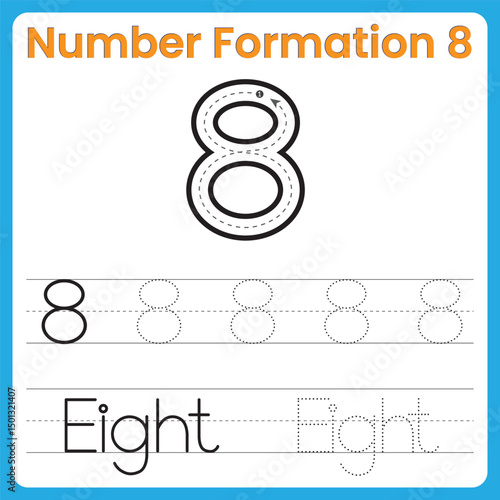 Number Formation 8, 8 Formation, Formation Number 8, Tracing Number 8, Number 8 Worksheet, Handwriting Practice 8, Preschool 8, Guided Tracing 8, Learn To Write 8